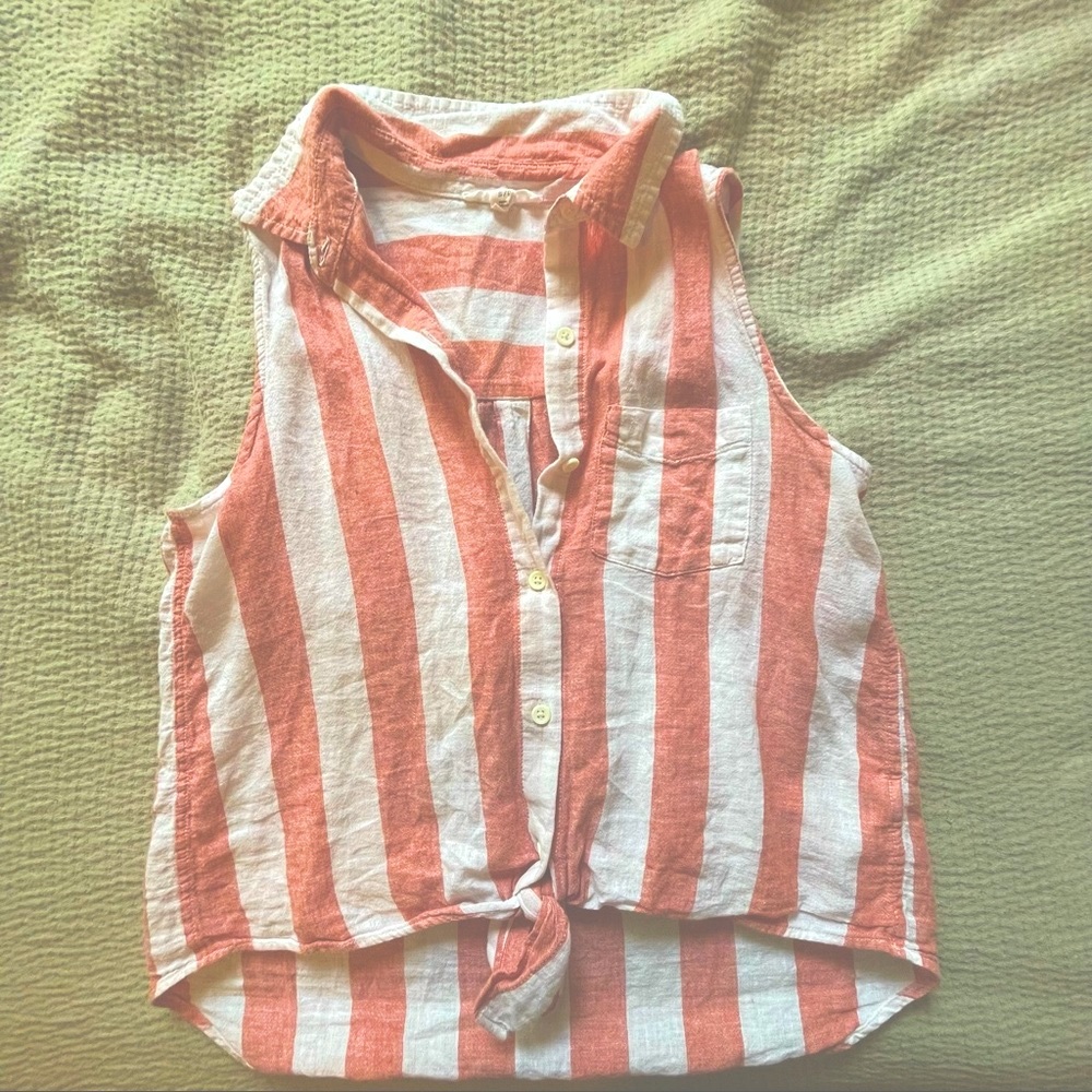Striped linen tank top with collar